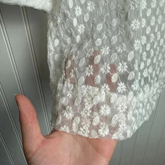 Garnet Hill sheer floral lace white blouse short sleeve no liner size XS M33 - Picture 6 of 9
